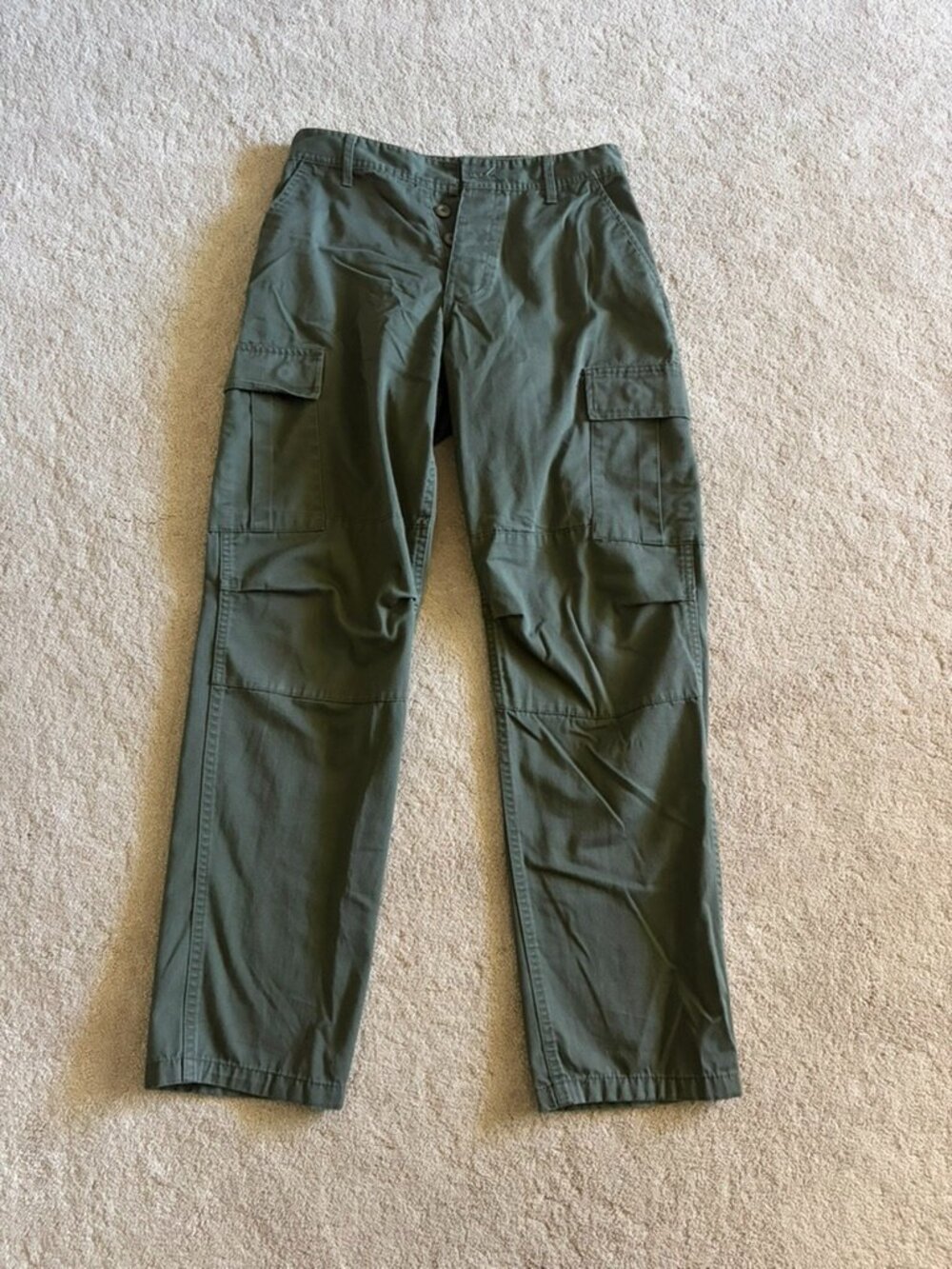 Green cargo pants with adjustable waist